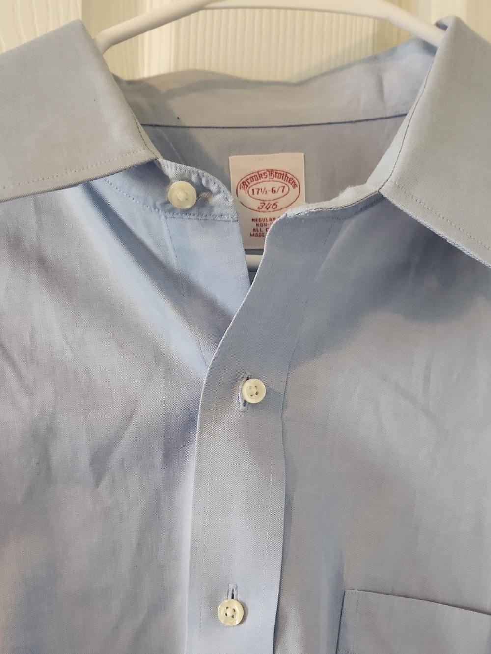 Brooks Brothers Light Blue Cotton Dress Shirt 17 1/2 6/7 Non Iron - Picture 3 of 9